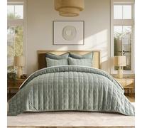 EVERGRACE Set di 3 lussuosi copriletto in velluto per letto king size, ultra morbido, per tutte le stagioni, con 2 federe, verde salvia, 274,3 x 243,8 cm