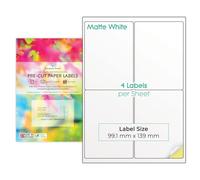 Evergreen Goods 50 fogli A4 pretagliati multi etichette (2 x 2, 4 per foglio, 200 etichette in totale) etichette bianche opache autoadesive di carta a getto d'inchiostro e stampa laser