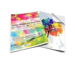 Evergreen Goods - Etichette adesive in vinile argento lucido, 20 fogli A4, impermeabili, stampabili, autoadesive, compatibili con Cricut e Silhouette