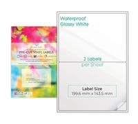Evergreen Goods™ Etichette adesive pretagliate formato A4, impermeabili, colore bianco opaco, 1 x 2 (2 per foglio), 20 etichette in totale, 10 fogli, stampabili a getto d'inchiostro e laser,