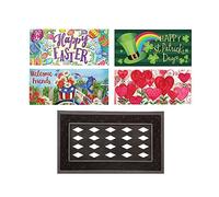 Evergreen Sassafras Bundle - Set di 5 zerbini intercambiabili per interni ed esterni, 55,9 x 25,4 cm e vassoio 71,1 x 40,6 cm, retro antiscivolo, basso profilo, decorazione per la casa