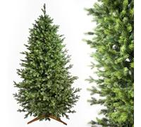 EVERGREEN TREE® Albero di Natale 210 cm Realistico al 100% Stampaggio a Iniezione, Realizzato nell'UE - Christmas Tree con Base in Legno Naturale Fatto a Mano