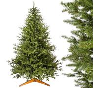 Evergreen Tree Albero di Natale artificiale, 210 cm, 100% stampaggio a iniezione, con supporto in legno naturale, prodotto in UE, effetto realistico, abete artificiale