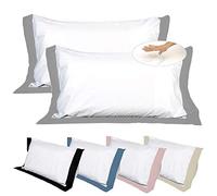 EVERGREENWEB Cuscini Letto Coppia 100% Memory Foam alti 12 cm con Elegante Set di 4 Fodere GRATIS in Morbido Cotone Bianco + Balza Grigia 2 Guanciali x dolori CERVICALI in Schiuma Ergonomica ANTIACARO