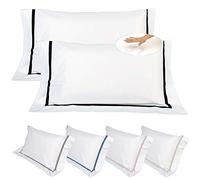 EVERGREENWEB - Cuscini Letto Coppia 100% Memory Foam alti 18 cm con Elegante Set di 4 Fodere GRATIS in Morbido Cotone Bianco + Balza e Riga Nera, 2 Guanciali per dolori CERVICALI in Schiuma Ergonomica