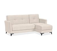 EVERGREENWEB Divano letto 3 Posti con Contenitore Trasformabile, Divano Angolare con Penisola Chaise Longue, Schienale Reclinabile 3 Livelli Clic Clac, Morbido Tessuto Imbottito Beige, Braccioli Slim