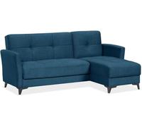EVERGREENWEB Divano letto 3 Posti con Contenitore Trasformabile, Divano Angolare con Penisola Chaise Longue, Schienale Reclinabile 3 Livelli Clic Clac, Morbido Tessuto Imbottito Blu, Braccioli Slim