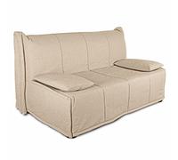 EVERGREENWEB Divano Letto 3 Posti con Materasso Matrimoniale 140x190 Prontoletto RICHIUDIBILE Rivestimento con Balze SFODERABILE e Lavabile Coppia Cuscini SUPERSOFT Abbinati color Beige EVENING LUXURY