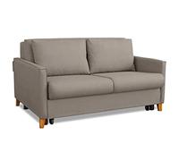 EVERGREENWEB - Divano Letto a 2 posti con Materasso 140x190, Sofà Soggiorno con zampe in legno designo Moderno e 2 Cusini in omaggio, Tortora | Malion (Tortora)