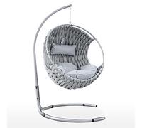 EVERGREENWEB - Dondolo da Giardino in Tessuto Silver Imbottito Intrecciato a Mano, Elegante Poltrona Sospesa da Esterno o Interno Casa Sedia Completa di Struttura in Acciaio e Cuscini Super Soft DUBAI