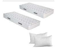 EVERGREENWEB - Kit Materassi Singoli 90x190 2 Materassi in Waterfoam alti 20 cm e 2 cuscini in Memory in omaggio, Ortopedici Rivestimento Bianco Effetto Massaggiante Ottimo per Tutte le reti e Letti
