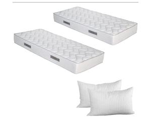 EVERGREENWEB - Kit Materassi Singoli 90x190 2 Materassi in Waterfoam alti 20 cm e 2 cuscini in Memory in omaggio, Ortopedici Rivestimento Bianco Effetto Massaggiante Ottimo per Tutte le reti e Letti