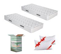 EVERGREENWEB - Kit Materassi Singoli 90x200 2 Materassi in Waterfoam alti 20 cm e 2 cuscini in Memory in omaggio, Ortopedici Rivestimento Bianco Effetto Massaggiante Ottimo per Tutte le reti e Letti