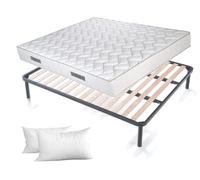EVERGREENWEB - Kit Rete e Materasso Alto 20 cm con Cuscino Memory Foam GRATIS, Materasso Waterfoam Ortopedico, RETI Doghe in Legno, Base Letto da Incasso, Rinforzata 4 Piedi Smontabili - 160x210 cm