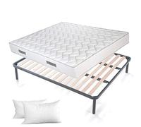 Evergreenweb - Kit Rete e Materasso Matrimoniale 160x190 Alto 20 cm + Coppia Cuscini Memory Foam GRATIS, Set Letto Materasso Effetto MASSAGGIANTE e Rete a Doghe in Legno Naturale Ortopedica - OFFERTA