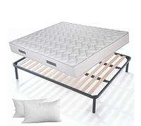 EVERGREENWEB Kit Rete e Materasso Matrimoniale 180x190 Alto 20 cm con 2 Cuscini Memory Foam Gratis, Set Letto Materasso Effetto MASSAGGIANTE e Rete Matrimoniale a Doghe in Legno Ortopedica, Offerta