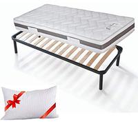 Evergreenweb - Kit Rete e Materasso Una Piazza e Mezza 120x195 Memory Foam Alto 20 cm Sfoderabile + Cuscino Gratis, Set Letto Materasso Effetto Massaggiante Rete a Doghe in Legno Ortopedica Offerta