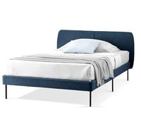 EVERGREENWEB - Letto 1 Piazza e Mezza con Materasso 120x200 alto 20 cm in Memory Foam, Base Letto 12 Doghe in Legno + Cuscino in Fiocco Memory GRATIS Elegante Testata Rivestimento Tessuto colore Blu