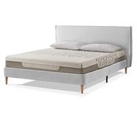 EVERGREENWEB - Letto 1 Piazza e Mezza con Materasso 120x200 alto 20 cm in Memory Foam, Base Letto 12 Doghe in Legno + Cuscino in Fiocco Memory GRATIS Elegante Testata Rivestimento Tessuto color Grigio