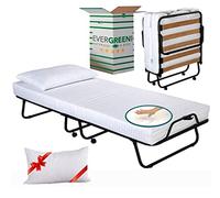 EVERGREENWEB Letto Brandina Pieghevole con Materasso Memory Foam 80x190 Alto 12 cm SFODERABILE LAVABILE, Struttura Rete Singola a Doghe in Legno + Cuscino Omaggio, Kit Letto Salvaspazio con Rotelle