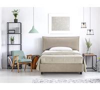 EVERGREENWEB Letto con Contenitore con Materasso 1 Piazza e Mezza e Rete Doghe in Legno + Cuscino Memory, Testiera in Tessuto Sfoderabile color Tortora, Stile Moderno ideale per Camera da Letto, ALEXA
