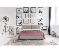 EVERGREENWEB - Letto Matrimoniale con Box Contenitore, Materasso Memory + Rete a Doghe in Legno 140x195 cm + Coppia Cuscini, Elegante Testiera color Tortora, Tessuto Imbottito SFODERABILE e Lavabile
