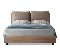 EVERGREENWEB Letto Matrimoniale con Contenitore 140x195 cm, Elegante Testiera Imbottita con Doppio Cuscino Beige, Struttura in Legno Resistente effetto Frassino Rete a Doghe INCLUSA Piedini Neri, YORK