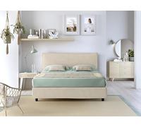 EVERGREENWEB Letto Matrimoniale con Contenitore 160x195 cm Elegante Struttura Letto Imbottita, Rete a doghe in Legno Inclusa, Moderna Testiera Rivestimento SFODERABILE Tessuto Beige Mod. ARLES
