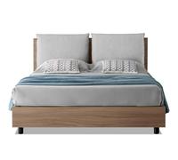 EVERGREENWEB Letto Matrimoniale con Contenitore 160x195cm, Elegante Testiera Imbottita con Doppio Cuscino Grigio Chiaro Struttura in Legno Resistente effetto Frassino Rete a Doghe INCLUSA Piedini Neri