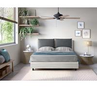 EVERGREENWEB - Letto Matrimoniale con Contenitore - Struttura in legno color Bianco, Testata Imbottita con cuscini estraibili colore Grigio - Rete a doghe con pistoni - Made in Italy - Letto York