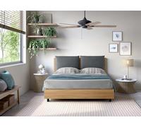 EVERGREENWEB - Letto Matrimoniale Francese 140x195cm contenitore - Struttura in legno color Tortora, Testata Imbottita con cuscini estraibili colore Grigio - Rete a doghe - Made in Italy - Letto York