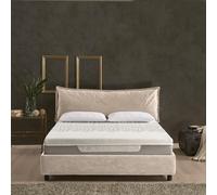 EVERGREENWEB - Letto Matrimoniale King Size con Box Contenitore, Materasso in Memory + Rete a Doghe in Legno 180x200 cm + Coppia Cuscini, Elegante Testiera color Tortora, Tessuto Imbottito SFODERABILE