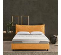 EVERGREENWEB - Letto Piazza e Mezza con Box Contenitore, Materasso Memory + Rete a Doghe in Legno 120x195 cm + Cuscino GRATIS, Elegante Testiera color Ocra, Tessuto Imbottito SFODERABILE e Lavabile