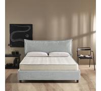 EVERGREENWEB - Letto Piazza e Mezza con Box Contenitore, Materasso + Rete a Doghe in Legno 120x195 cm + Cuscino Memory GRATIS, Elegante Testiera color Grigio, Tessuto Imbottito SFODERABILE e Lavabile