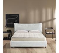 EVERGREENWEB - Letto Piazza e Mezza con Box Contenitore, Materasso + Rete a Doghe in Legno 120x195 cm + Cuscino Memory, Elegante Testiera color Beige, Tessuto Imbottito SFODERABILE e Lavabile