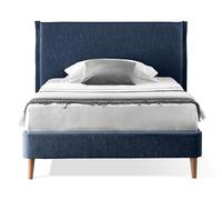 EVERGREENWEB Letto Piazza e Mezzo in doghe in legno con Testata e rivestimento in tessuto Blu | facile da montare |Adatto per materasso cm 120x200 | Letto di Design |Mod. Parigi