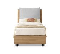 EVERGREENWEB Letto Singolo con Contenitore 80x195 cm, Elegante Testiera Imbottita con Cuscino color Grigio Chiaro, Struttura in Legno Resistente effetto Rovere, Rete a Doghe INCLUSA, Piedini Neri YORK