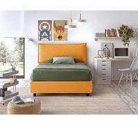 EVERGREENWEB Letto una Piazza e Mezza con Contenitore 120x195cm, Elegante Struttura Imbottita per Adulti e Ragazzi, Rete a doghe in Legno Inclusa, Moderna Testiera Rivestimento SFODERABILE Giallo Ocra