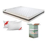 Evergreenweb - Materasso Matrimoniale 150x200 alto 20cm a Molle in Acciaio e Waterfoam con COPPIA CUSCINI MEMORY, Ortopedico contro Mal di Schiena RIGIDO EXTRA COMFORT x tutti Letti Reti Fisse OFFERTA