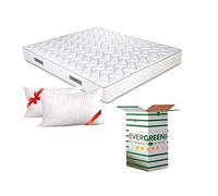 EVERGREENWEB - Materasso Matrimoniale 160x195 in Poliuretano Ergonomico Alto 20 cm con Coppia Cuscini Memory Foam Ortopedico, Rivestimento Bianco Effetto Massaggiante Anallergico per Reti e Letti