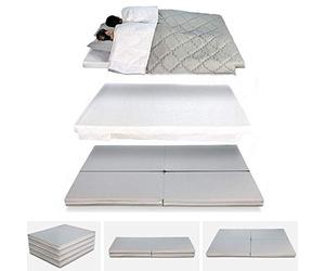 EVERGREENWEB - Materasso Singolo e Matrimoniale 4 in 1 - Pouf - Futon Pieghevole SalvaSpazio in Waterfoam, Sfoderabile Lavabile, Letto con 2 Trapunte + Doppio Kit Biancheria in Cotone Naturale Offerta