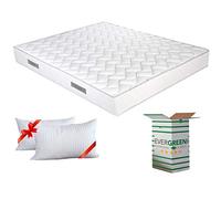 EVERGREENWEB Mattress 140x195 in WATERFOAM Height 20 cm Polyurethane Foam, Ergonomic + 2 Memory Foam Flakes Cushions, White Cover, Massage Effect, For All Slatted Bed Frames, Orthopaedic | FASHION