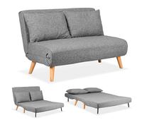 EVERGREENWEB Poltrona Letto 1 Piazza e Mezzo con Cuscino Imbottito, Tessuto Grigio, Divano 2 Posti Salvaspazio Pieghevole, Pouf Poggiapiedi, Comodo Schienale Regolabile Clic Clac, Gambe in Legno FOLDY