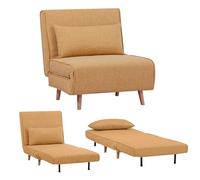 EVERGREENWEB Poltrona Letto Singolo con Cuscino Imbottito INCLUSO, Tessuto Giallo, Divano 1 Posto Salvaspazio Pieghevole, Pouf Poggiapiedi, Comodo Schienale Regolabile Clic Clac, Gambe in Legno, FOLDY
