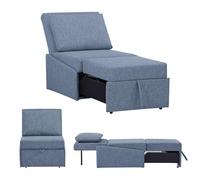 EVERGREENWEB - Poltrona Pouf Letto Singolo con Materasso e Cuscino INCLUSO, Prontoletto Salvaspazio Pieghevole, Pouf Poggiapiedi, Ottomano, Comodo Schienale Regolabile e Tasca Laterare | SOFY (Blu)