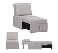 EVERGREENWEB - Poltrona Pouf Letto Singolo con Materasso e Cuscino INCLUSO, Prontoletto Salvaspazio Pieghevole, Pouf Poggiapiedi, Ottomano, Comodo Schienale Regolabile e Tasca Laterare | SOFY (Beige)