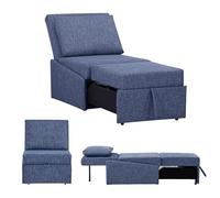 EVERGREENWEB Poltrona Pouf Letto Singolo con Materasso e Cuscino INCLUSO, Prontoletto Salvaspazio Pieghevole, Pouf Poggiapiedi, Ottomano, Comodo Schienale Regolabile e Tasca Laterare, SOFY (Blu Scuro)