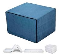 EVERGREENWEB - Pouf Letto con Rivestimento Blu Sfoderabile trasformabile in Confortevole Materasso Singolo 80x190 WATERFOAM Alto 15 cm Pieghevole 3 Pezzi Multiuso Puff Futon Salvaspazio per Ospiti