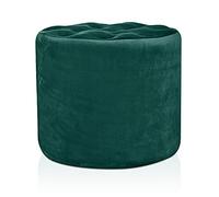 EVERGREENWEB - Pouf Poggiapiedi rotondo in Velluto Verde diametro 50 cm idrorepellente, Puff per divano ottimo come Seduta, per Soggiorno e camera da Letto, Design Made in Italy - Pouf Diamante