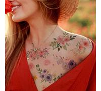 Everjoy Fiori Adesivi Tatuaggi Temporanei, Rose Acquerello, Peonia, Margherita, Tatuaggi Finti Botanici Body Art per Donne, Ragazze e Bambini - 20 Pezzi
